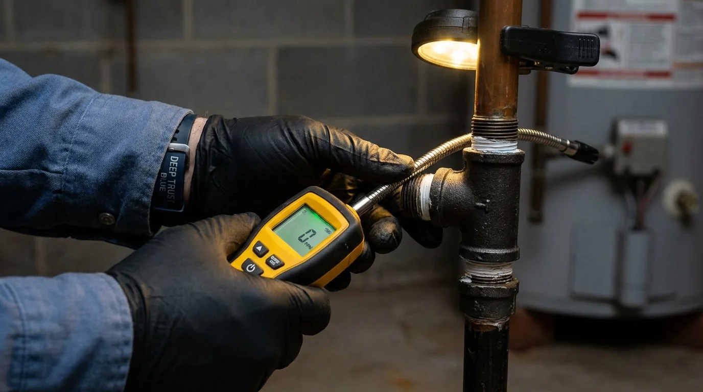 Gas leak detection with electronic sniffer by Johns Plumbing LLC in Redwater