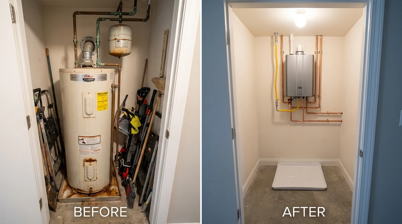 Tank water heater versus wall-mounted tankless unit comparison for Redwater, TX homeowners