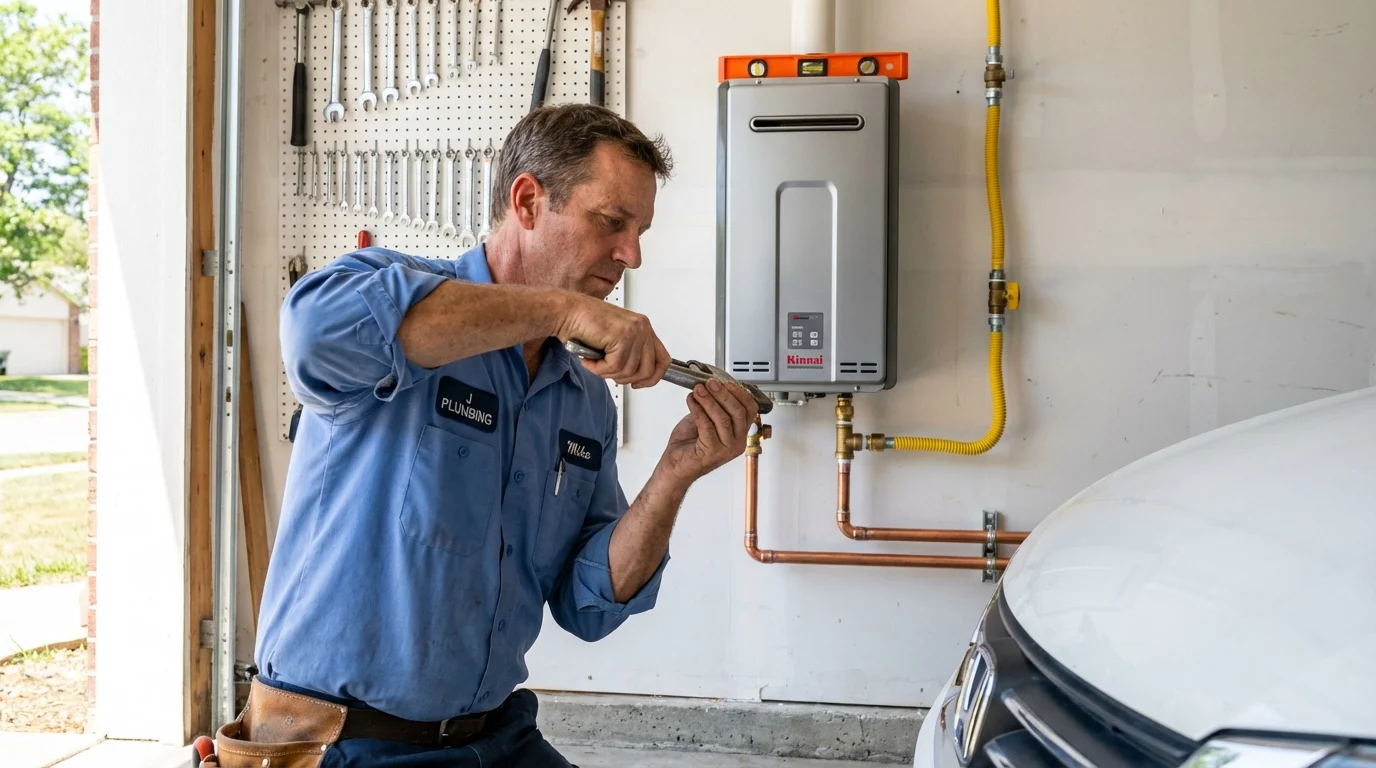 Tankless water heater installation by a Johns Plumbing LLC plumber in Redwater